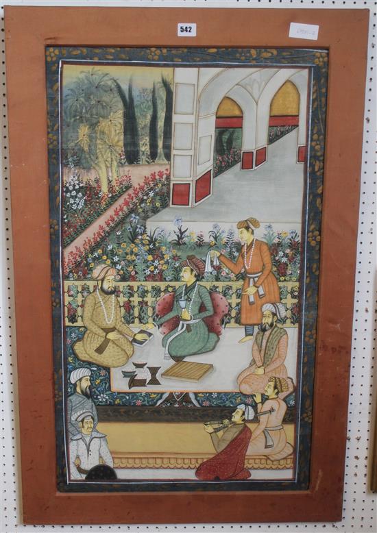 Persian School, painting of figures in a garden(-)